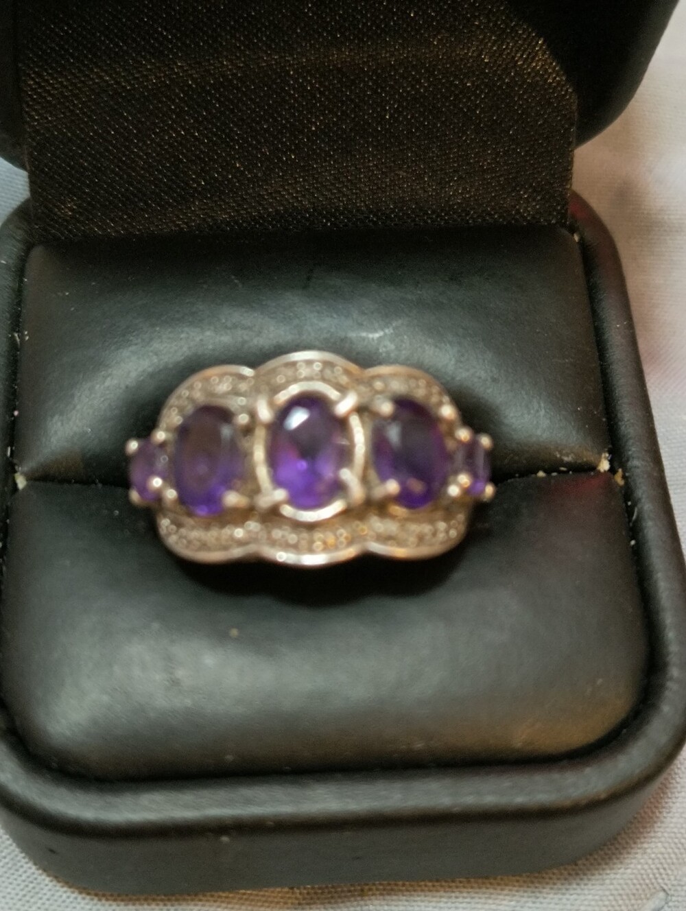 Sterling Silver 5 Stone Amethyst Cluster Ring 8